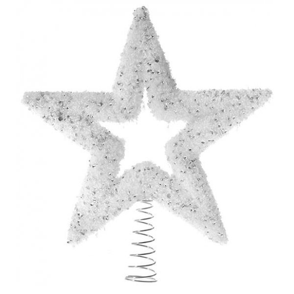 Χριστουγεννιάτικη Κορυφή Δέντρου Λευκό Αστέρι, με Βάση από Ελατήριο (17cm)